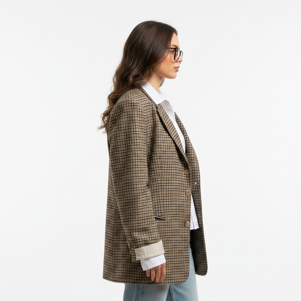 Women’s Plaid Blazer Jacket with Tailored Fit for Office Work Business