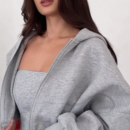 Women’s Three Piece Lounge Set with Zip Hoodie Corset Top