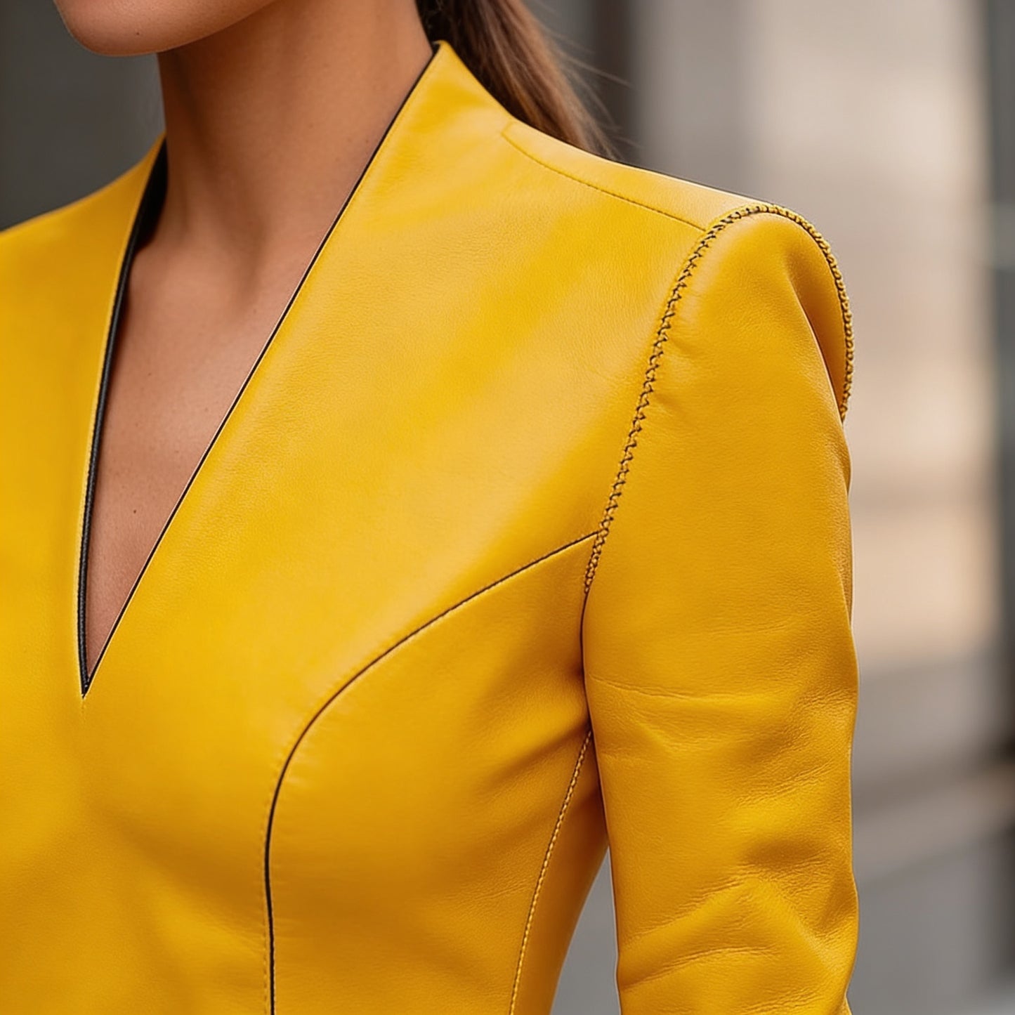 Women’s Faux Leather Bodycon Midi Dress with Long Sleeves