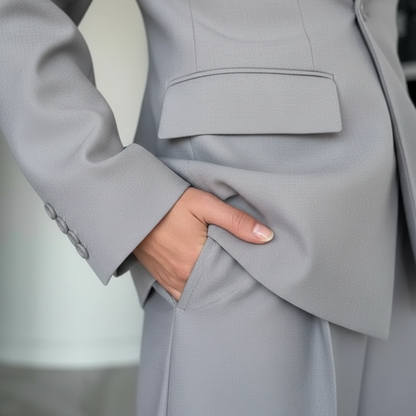 Women’s Tailored Blazer and Wide Leg Trouser Suit Set for Office Wear