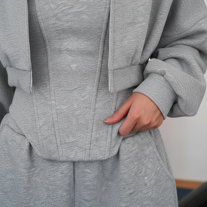 Women’s Three Piece Lounge Set with Zip Hoodie Corset Top