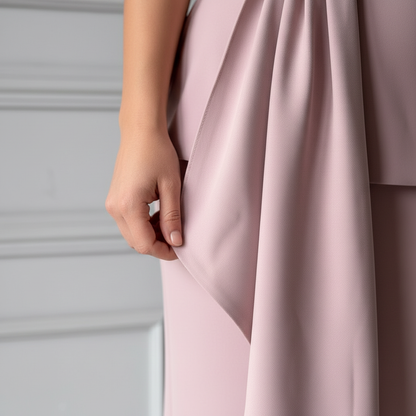 Women’s Elegant Draped Top and Maxi Skirt Set for Wedding