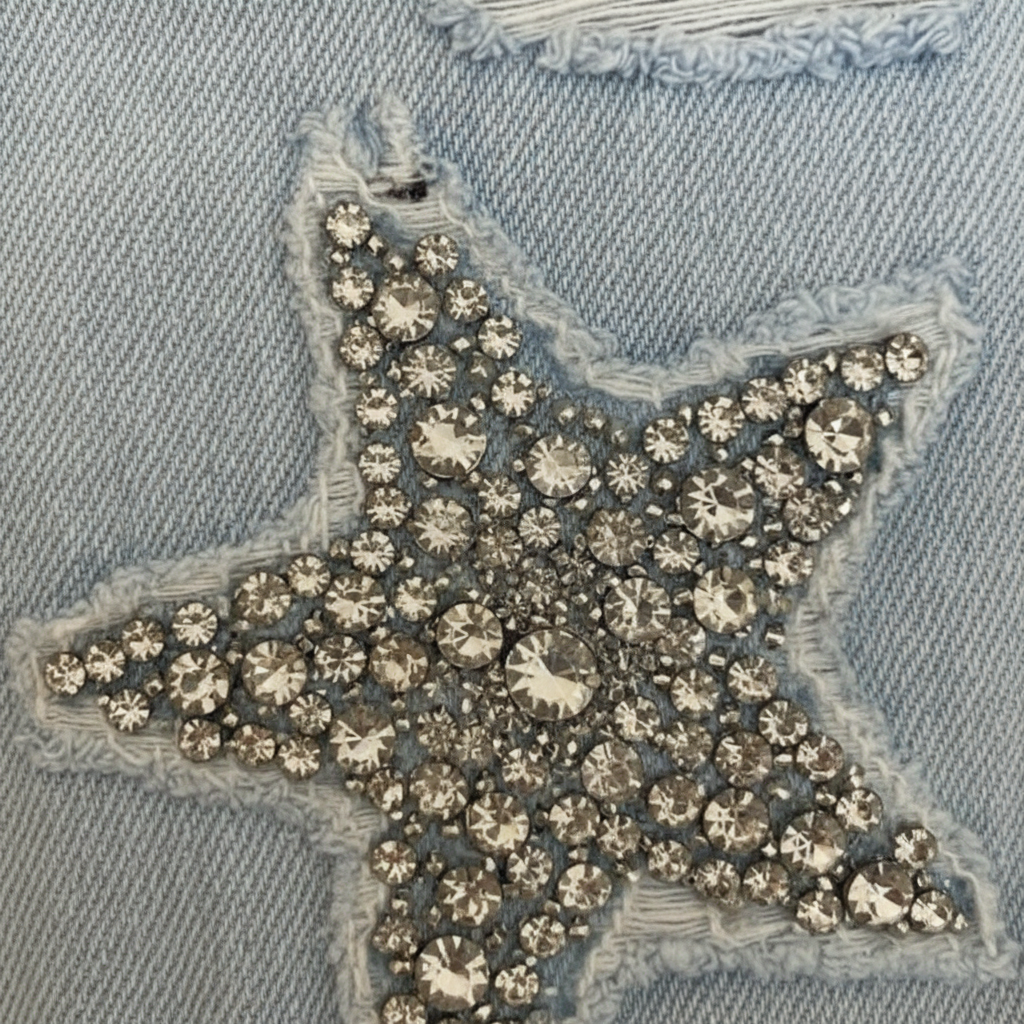 Women’s Distressed Denim Jeans with Rhinestone Star Patch Design