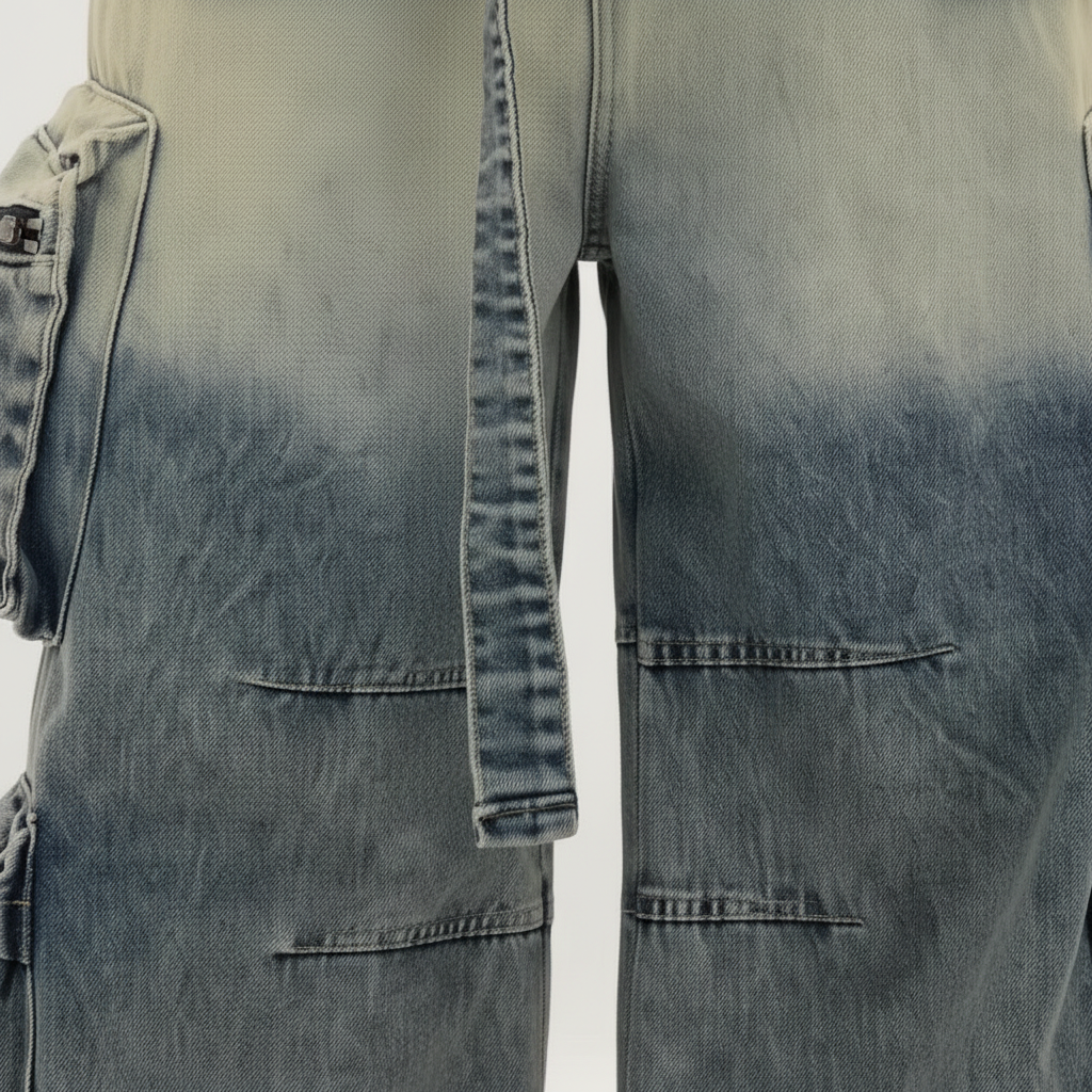 Women’s Oversized Cargo Denim Jeans with Multi Pocket Wide Leg Design