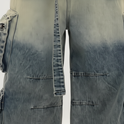Women’s Oversized Cargo Denim Jeans with Multi Pocket Wide Leg Design