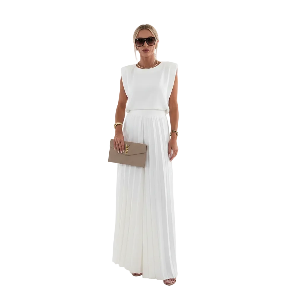 Women’s Sleeveless Pleated Wide Leg Pants Set