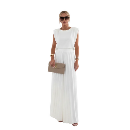 Women’s Sleeveless Pleated Wide Leg Pants Set