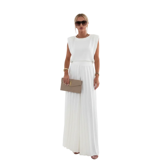 Women’s Sleeveless Pleated Wide Leg Pants Set