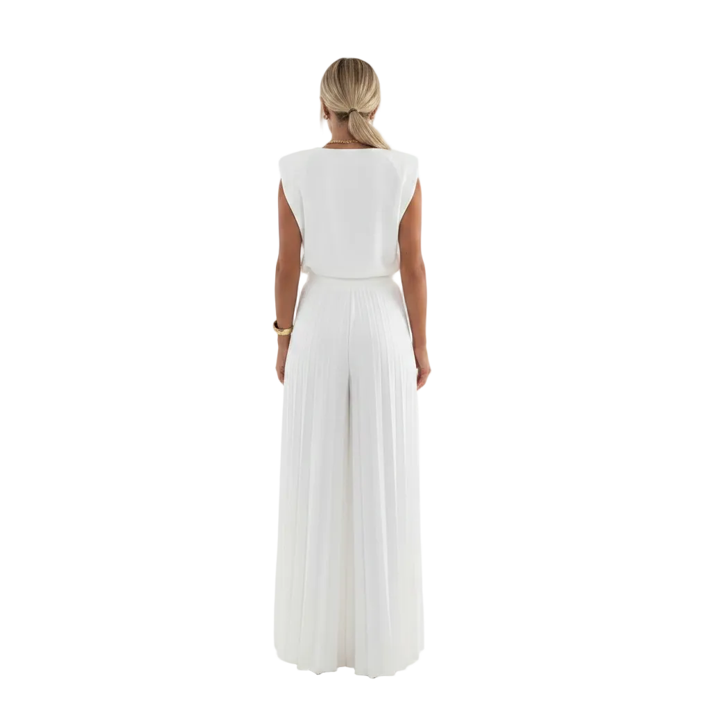 Women’s Sleeveless Pleated Wide Leg Pants Set