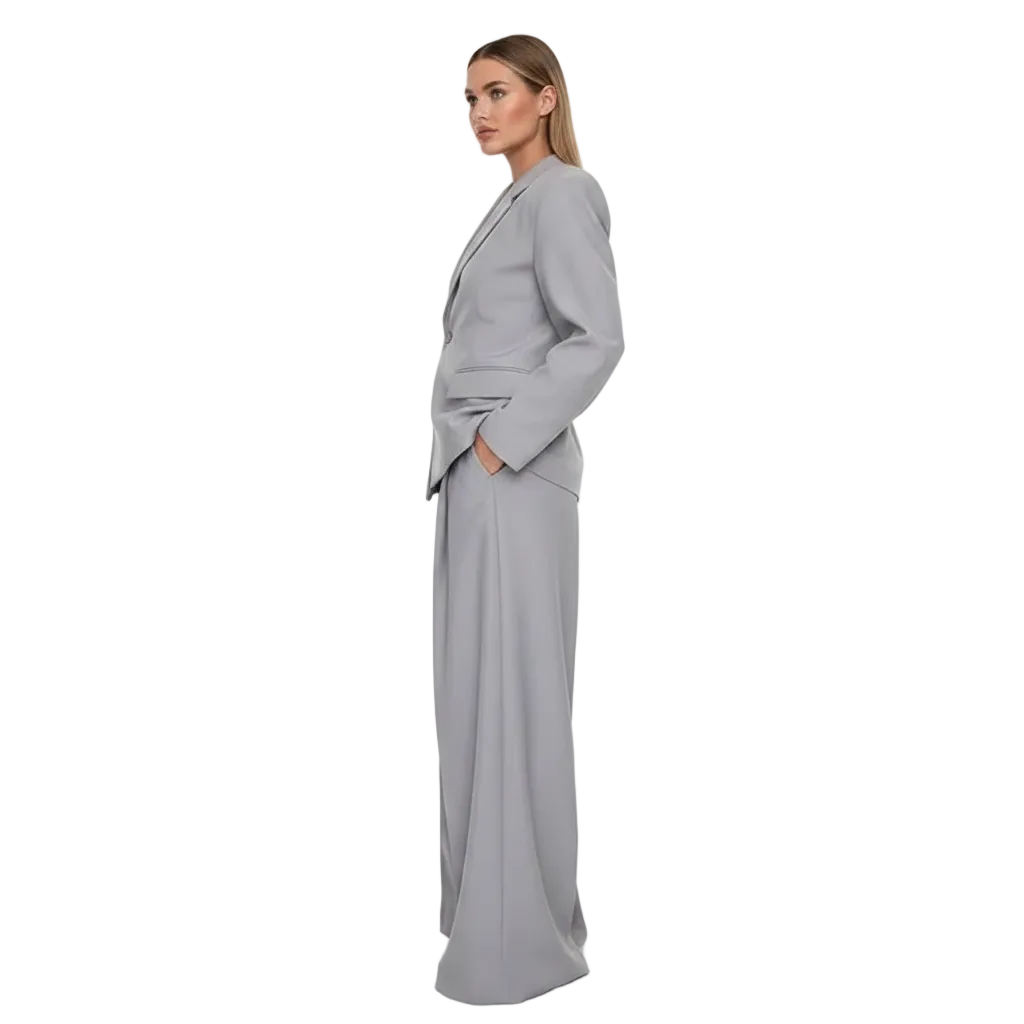 Women’s Tailored Blazer and Wide Leg Trouser Suit Set for Office Wear