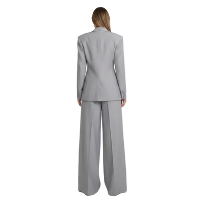 Women’s Tailored Blazer and Wide Leg Trouser Suit Set for Office Wear