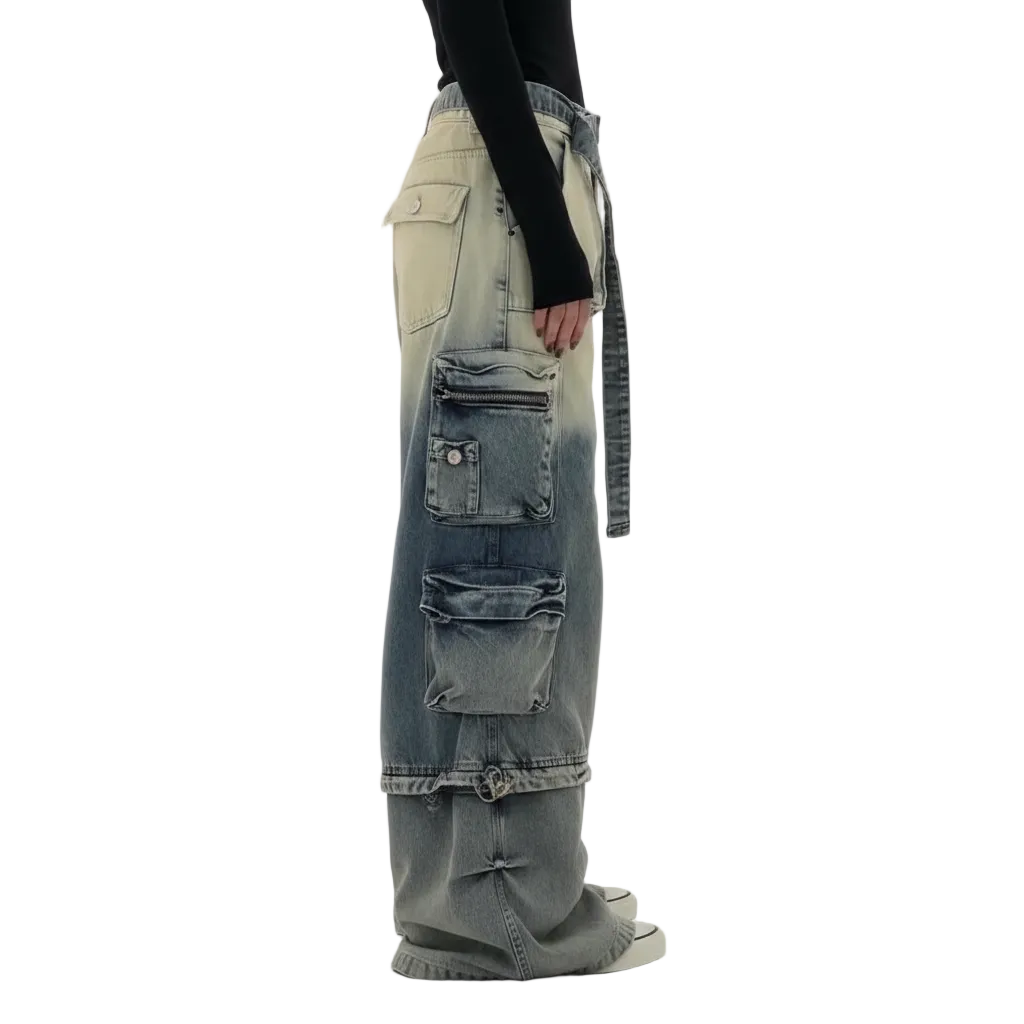 Women’s Oversized Cargo Denim Jeans with Multi Pocket Wide Leg Design