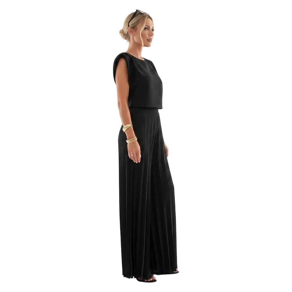 Women’s Sleeveless Pleated Wide Leg Pants Set