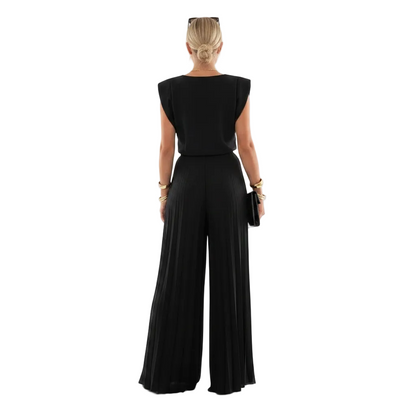 Women’s Sleeveless Pleated Wide Leg Pants Set