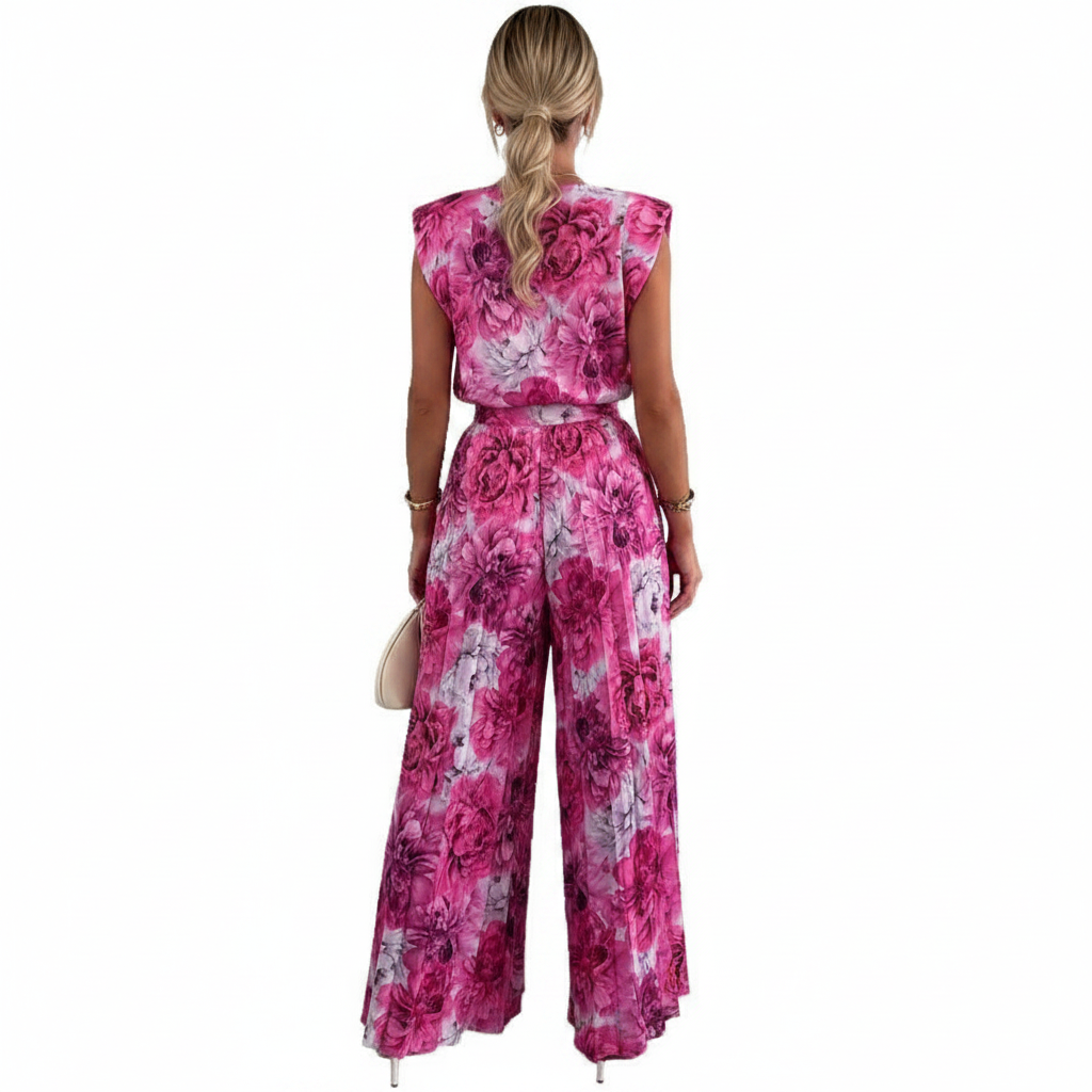 Women’s Sleeveless Pleated Wide Leg Pants Set