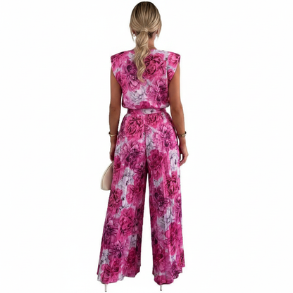 Women’s Sleeveless Pleated Wide Leg Pants Set