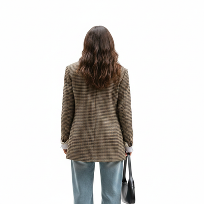 Women’s Plaid Blazer Jacket with Tailored Fit for Office Work Business