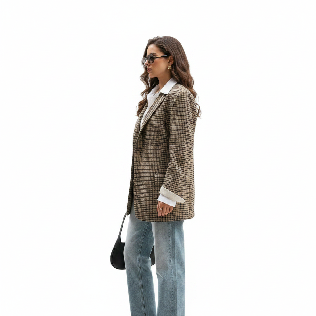 Women’s Plaid Blazer Jacket with Tailored Fit for Office Work Business
