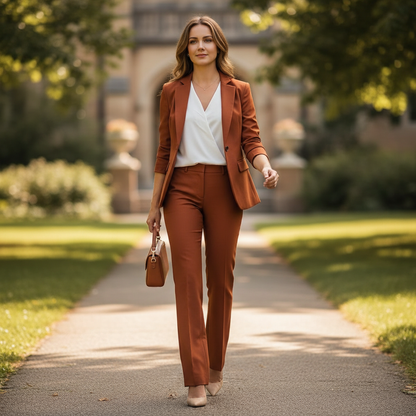 Women’s Single Breasted Blazer and Straight Leg Pants Suit Set