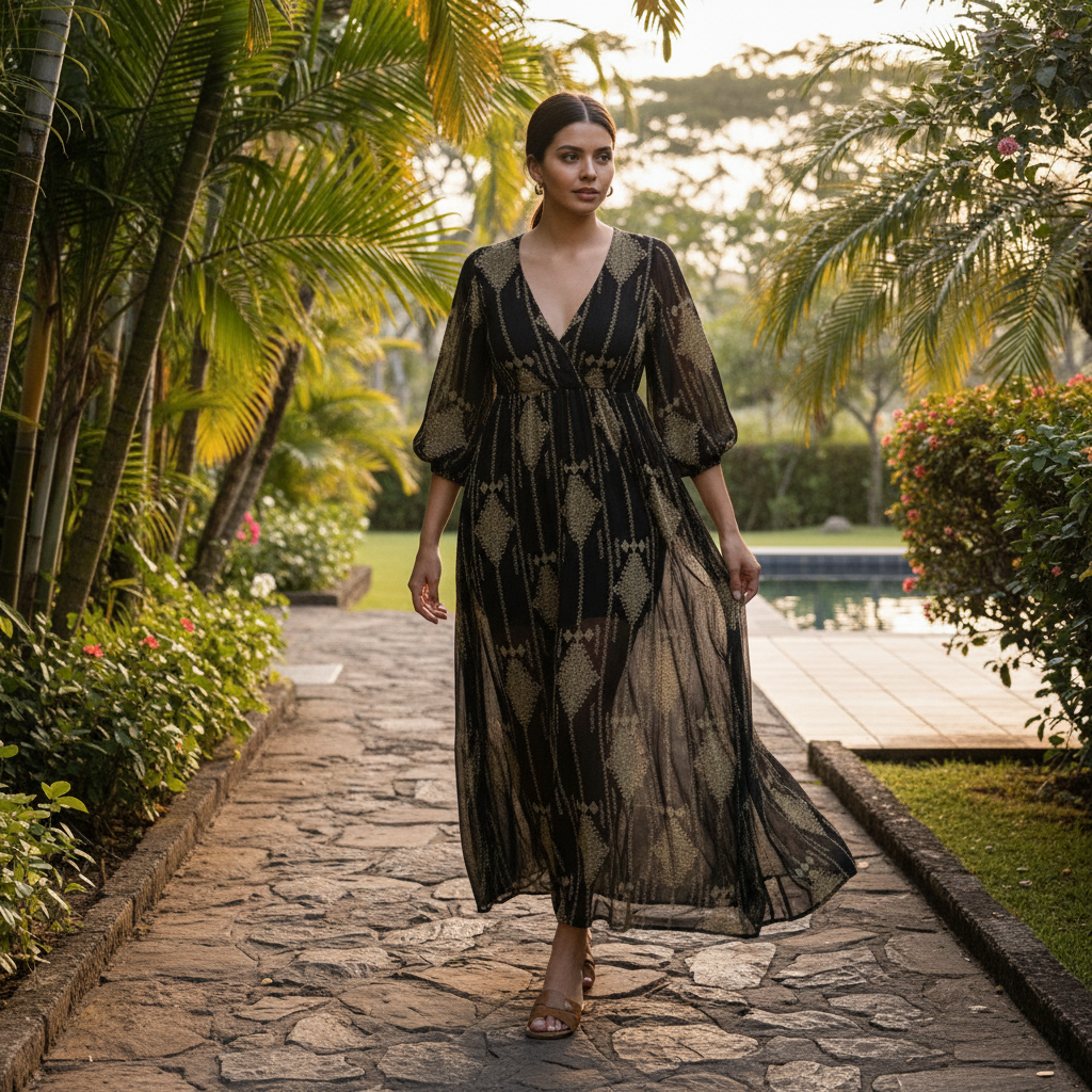 Women’s Elegant Printed Maxi Dress for Daily Wear and Tropical Getaway Outfits