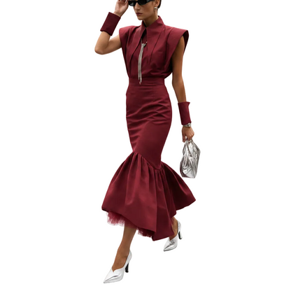 Women’s Elegant Shirt and Maxi Skirt Set for Formal Occasion Wear