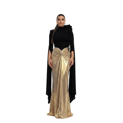 Women’s Contrast Panel Maxi Dress for Elegant Party Wear