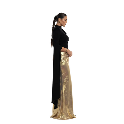 Women’s Contrast Panel Maxi Dress for Elegant Party Wear