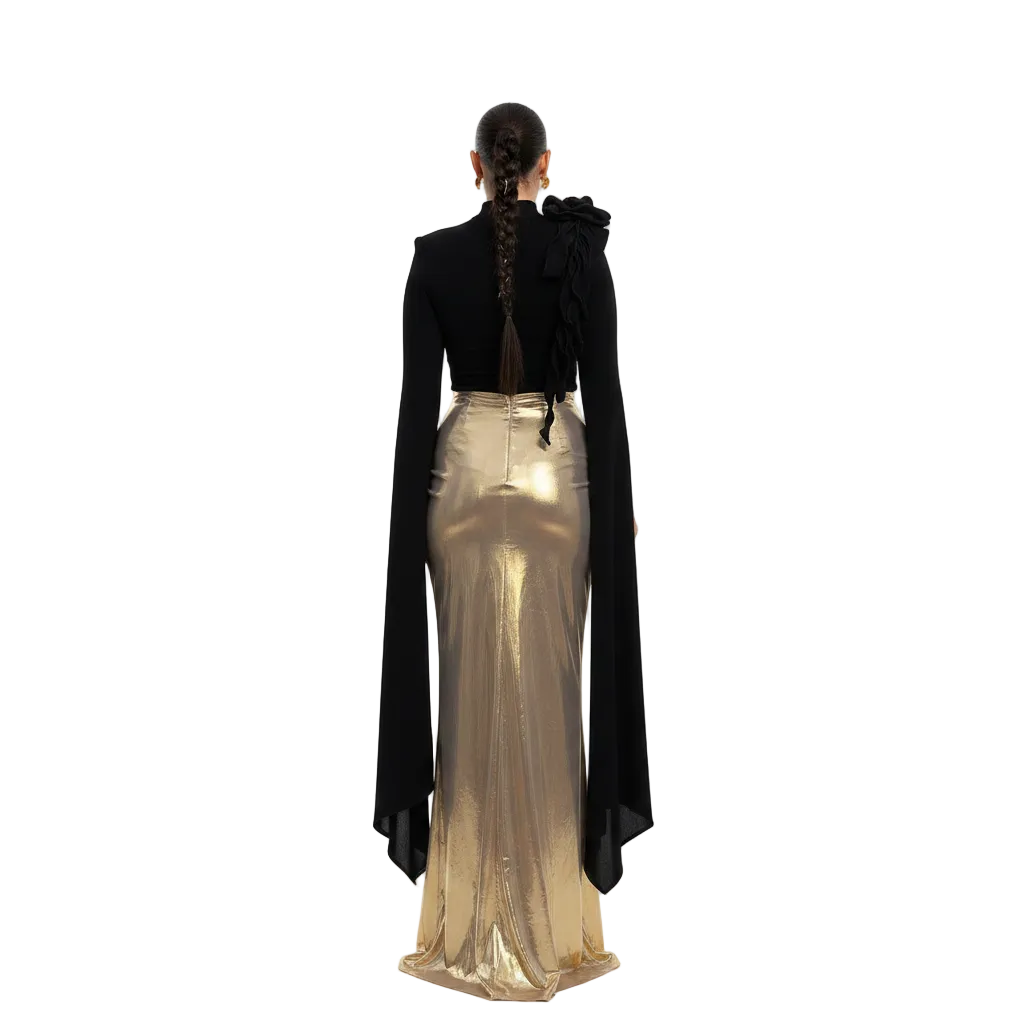 Women’s Contrast Panel Maxi Dress for Elegant Party Wear