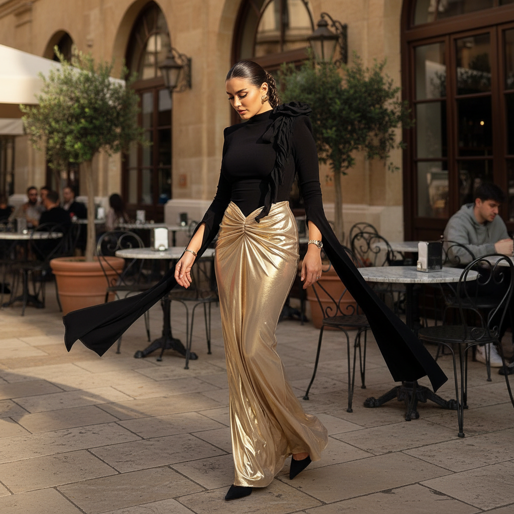 Women’s Contrast Panel Maxi Dress for Elegant Party Wear