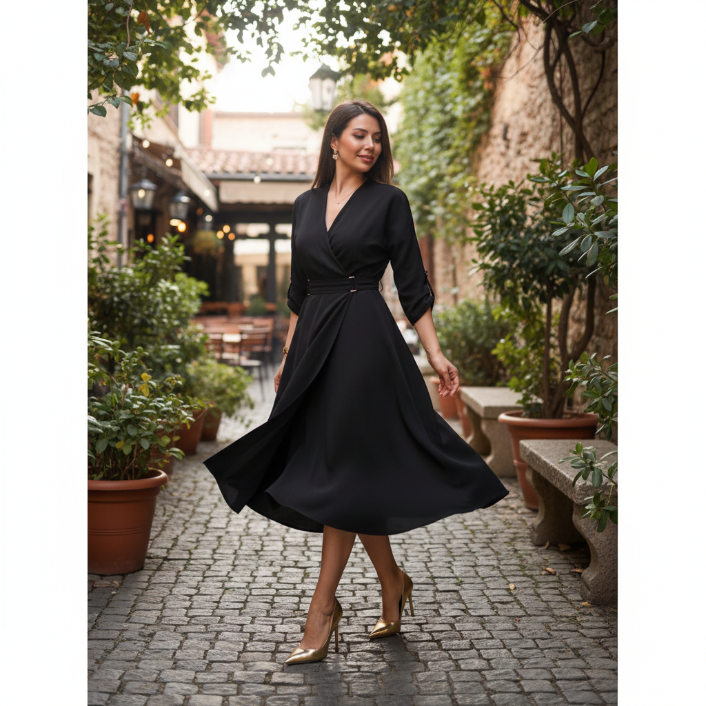 Women’s Elegant Midi Dress for Office Wear and Daily Fashion