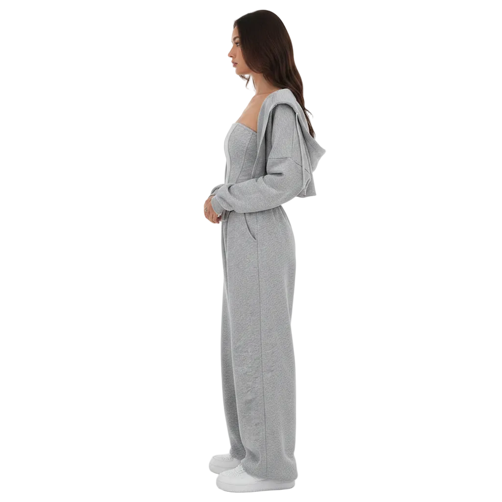 Women’s Three Piece Lounge Set with Zip Hoodie Corset Top
