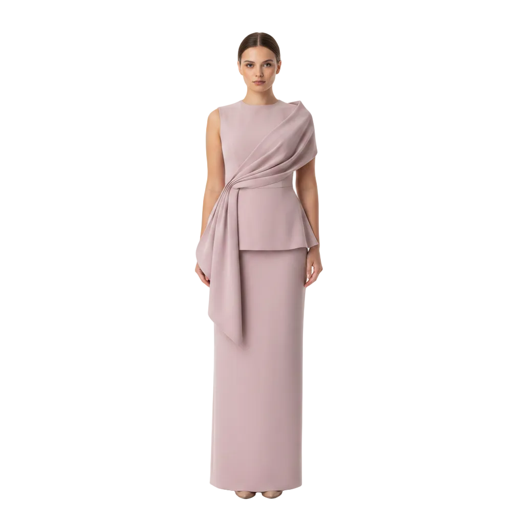 Women’s Elegant Draped Top and Maxi Skirt Set for Wedding