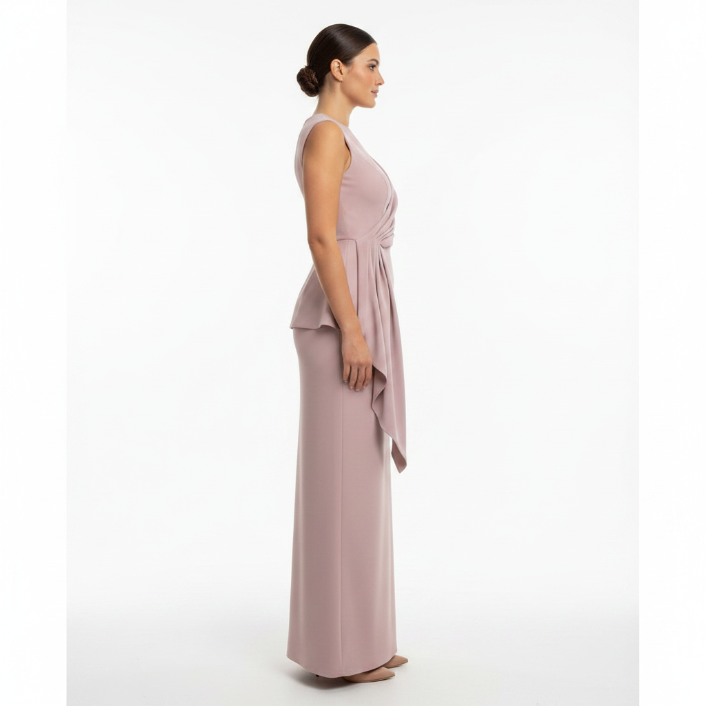 Women’s Elegant Draped Top and Maxi Skirt Set for Wedding