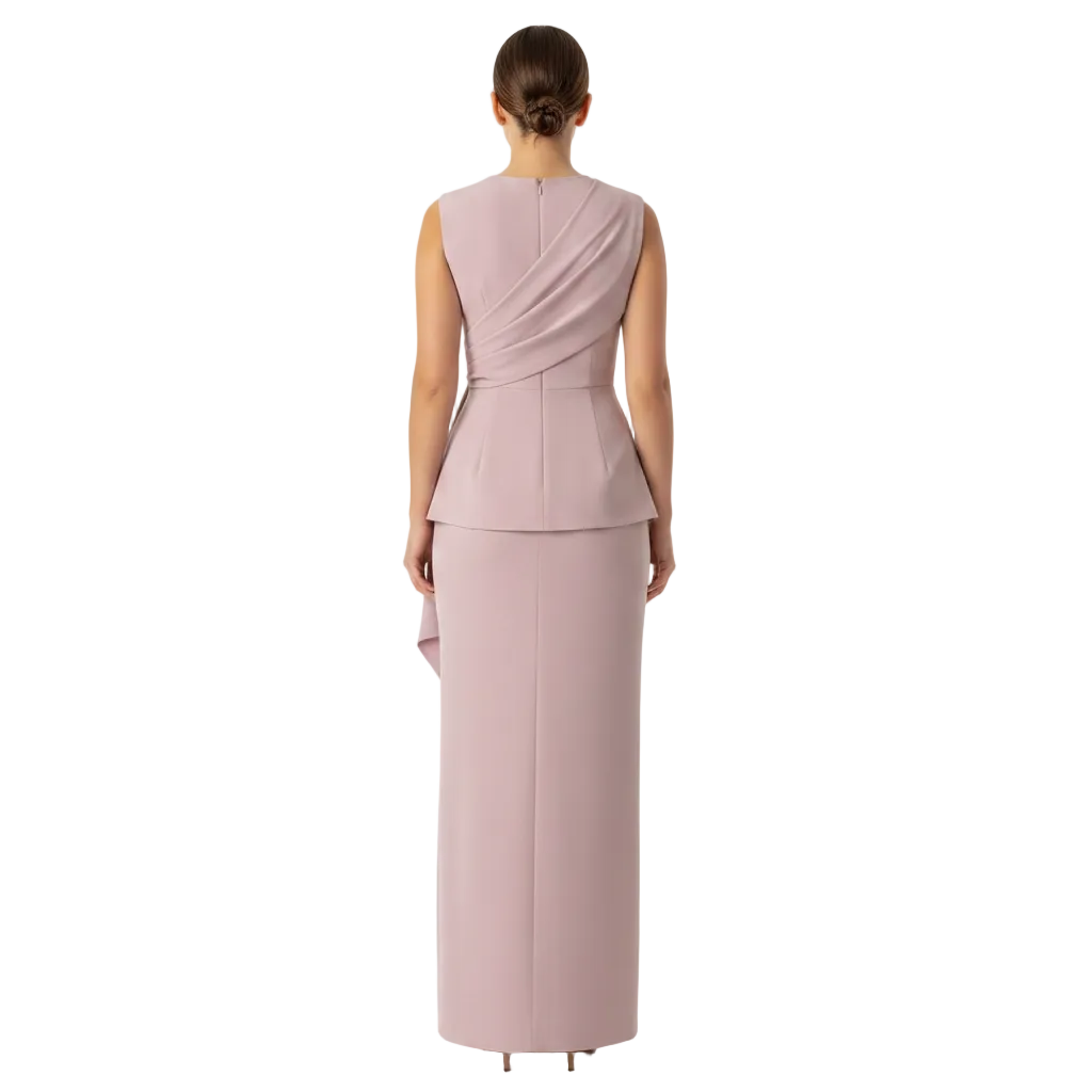 Women’s Elegant Draped Top and Maxi Skirt Set for Wedding