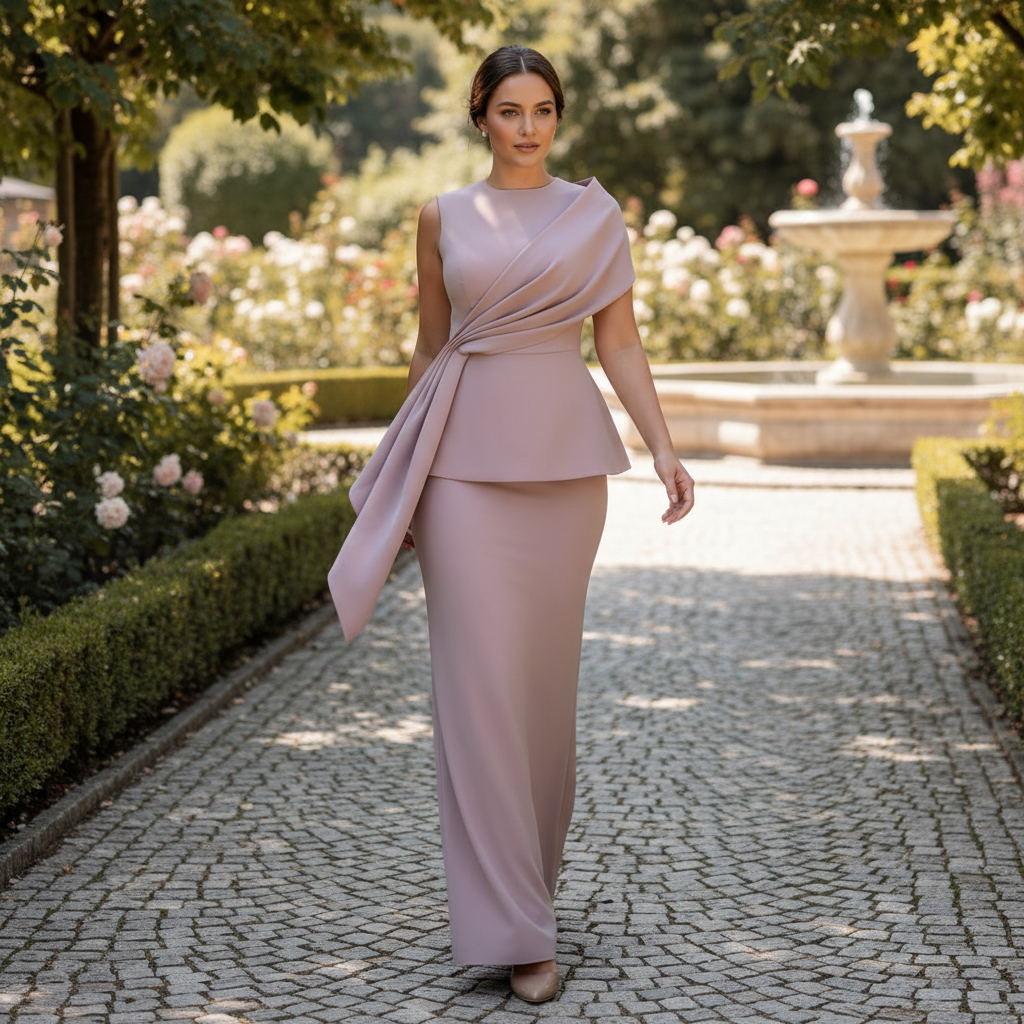 Women’s Elegant Draped Top and Maxi Skirt Set for Wedding