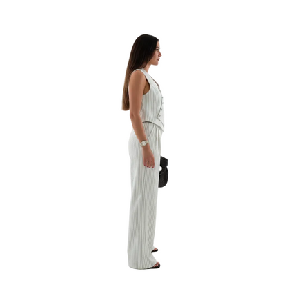 Women’s Striped Vest and Wide Leg Pants Set for Office Wear