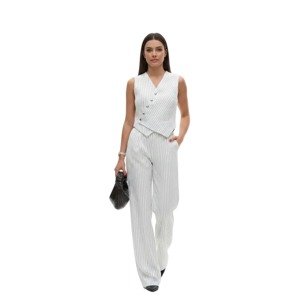 Women’s Striped Vest and Wide Leg Pants Set for Office Wear