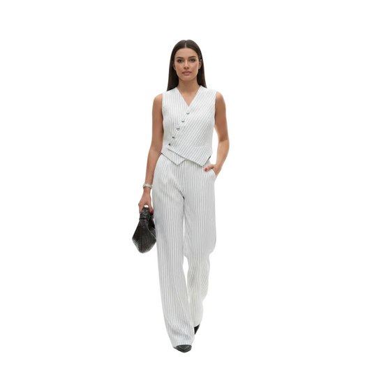 Women’s Striped Vest and Wide Leg Pants Set for Office Wear