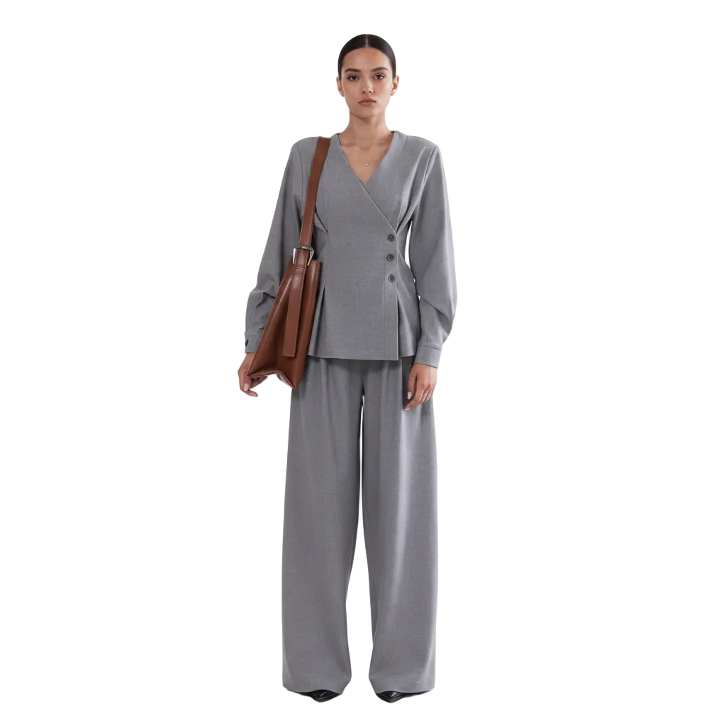 Women’s Elegant Blazer and Wide Leg Pants Set for Office Wear