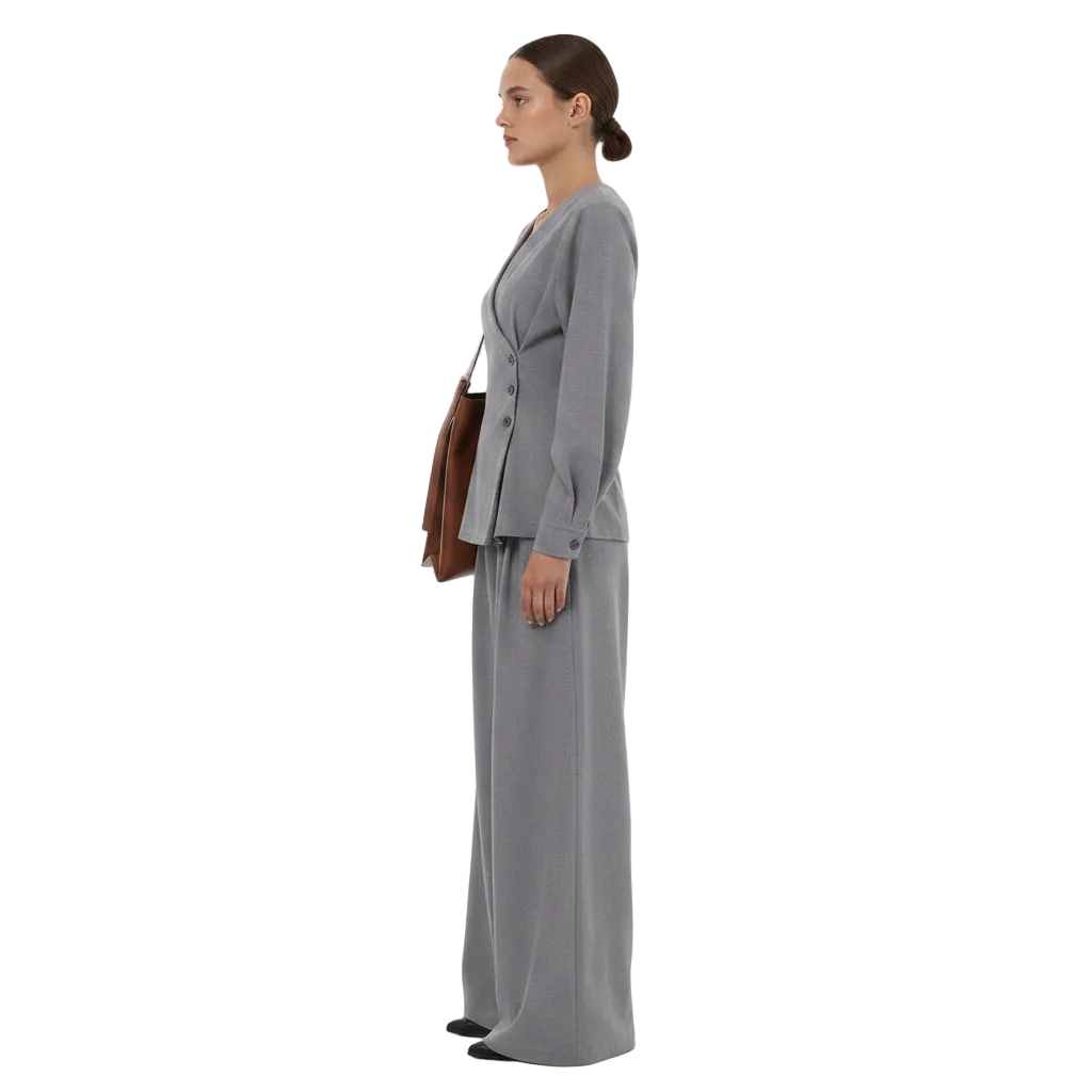 Women’s Elegant Blazer and Wide Leg Pants Set for Office Wear