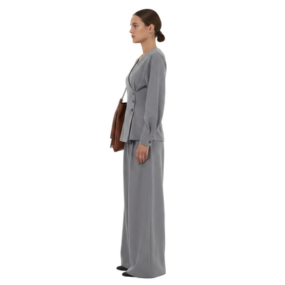Women’s Elegant Blazer and Wide Leg Pants Set for Office Wear