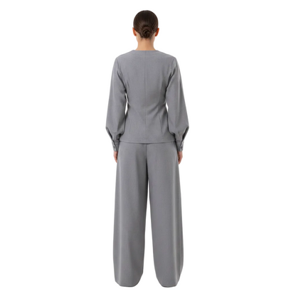 Women’s Elegant Blazer and Wide Leg Pants Set for Office Wear