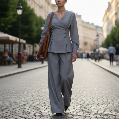 Women’s Elegant Blazer and Wide Leg Pants Set for Office Wear