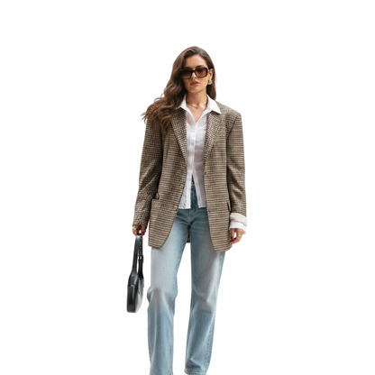 Women’s Plaid Blazer Jacket with Tailored Fit for Office Work Business