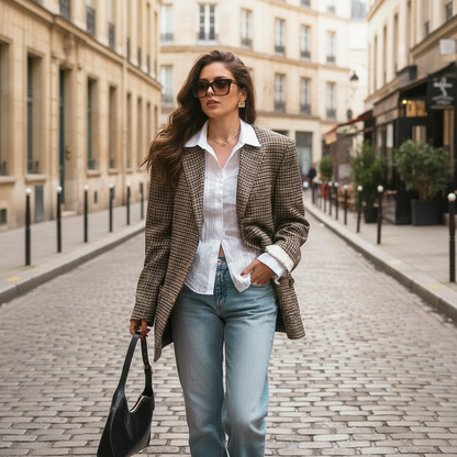 Women’s Plaid Blazer Jacket with Tailored Fit for Office Work Business