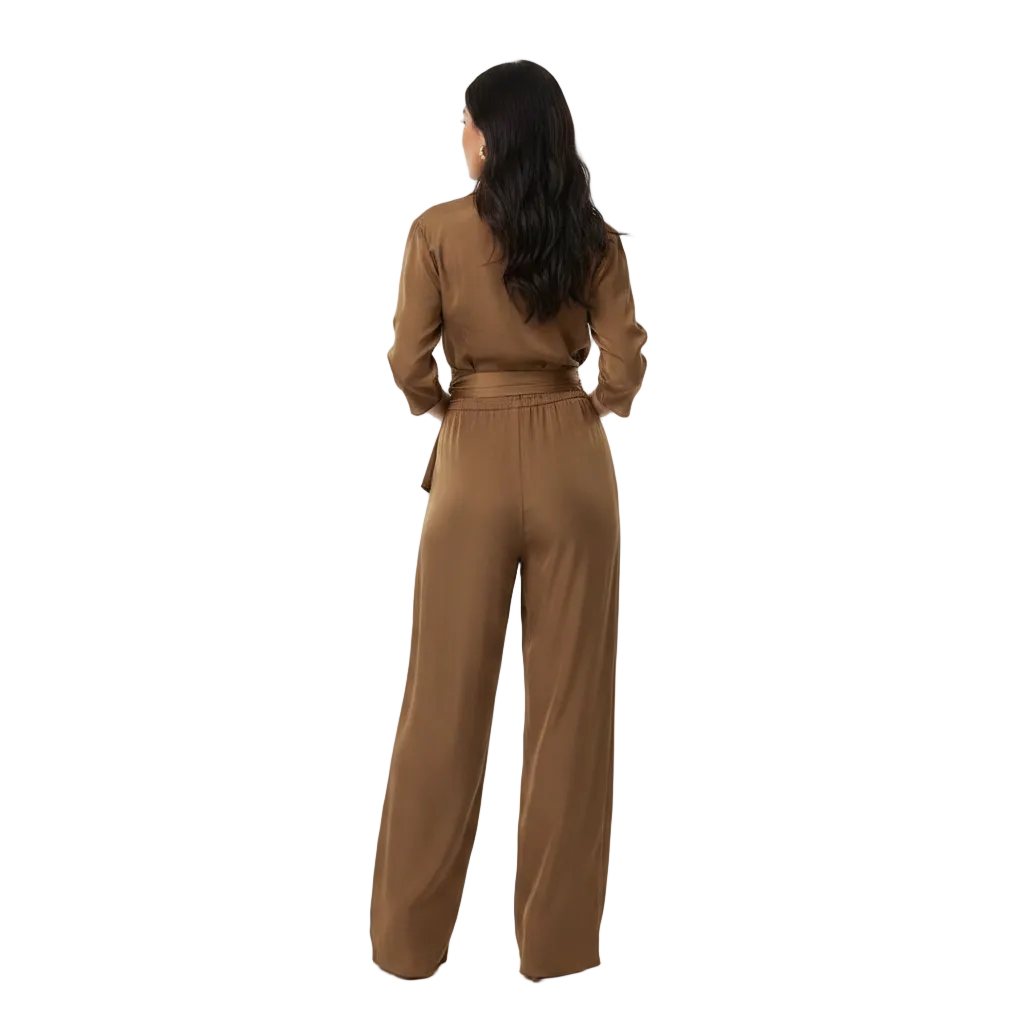 Women’s Draped Blouse and Wide Leg Pants Set for Elegant Office