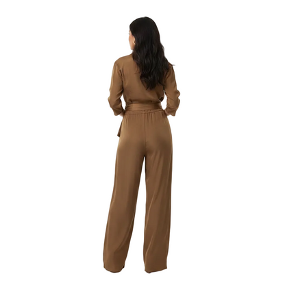 Women’s Draped Blouse and Wide Leg Pants Set for Elegant Office