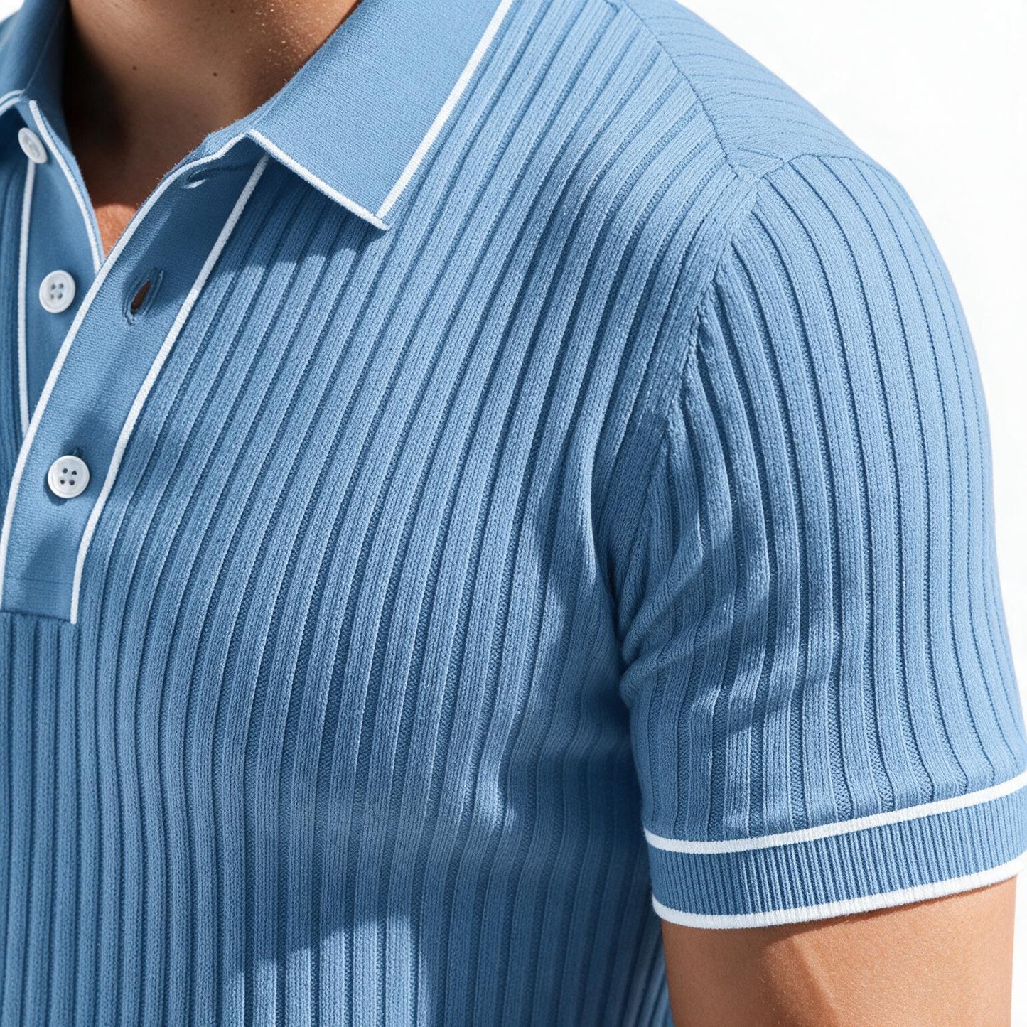 Men's Ribbed Polo Shirt with Short Sleeves for Summer Wear