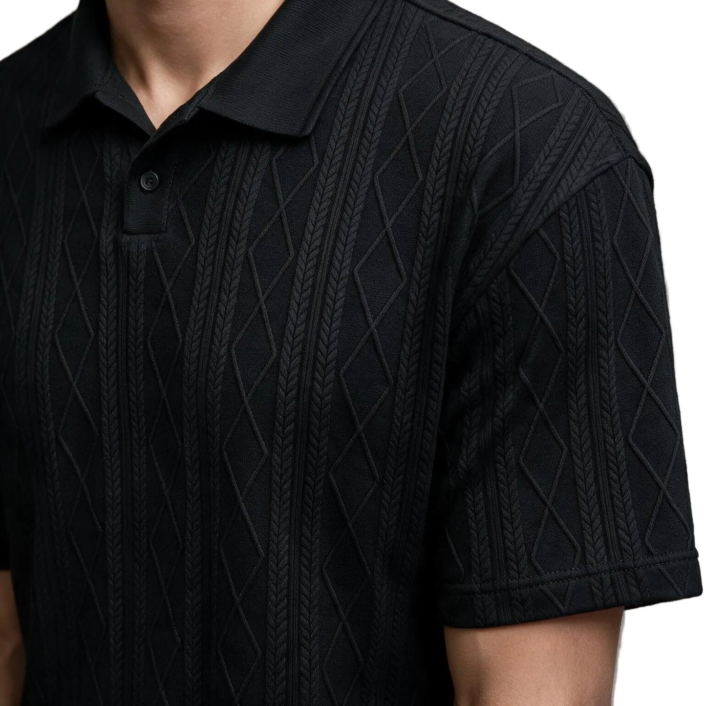 Men's Textured Short Sleeve Polo Shirt in Cotton Blend Fabric