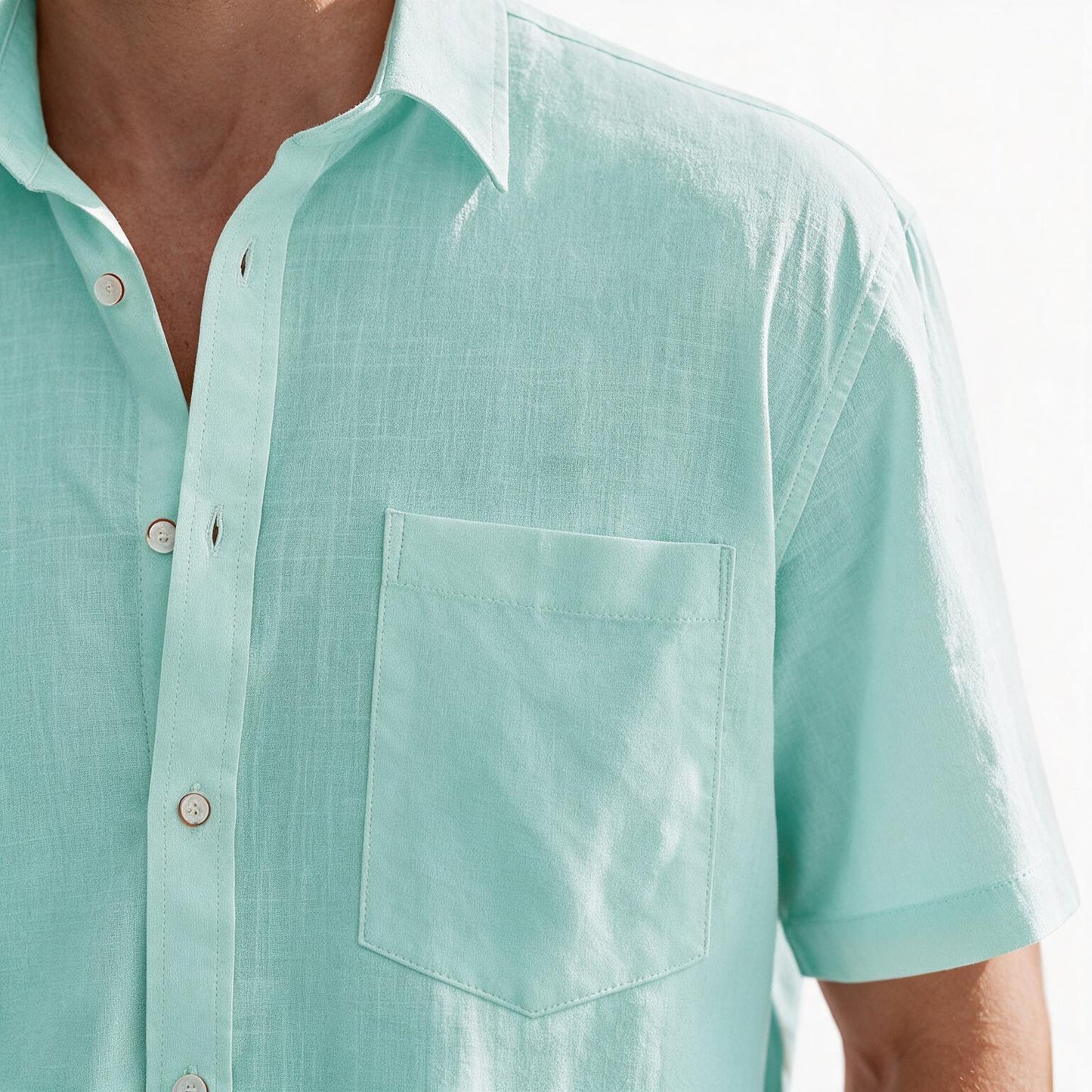 Men's Linen Short Sleeve Button Down Shirt with Chest Pocket